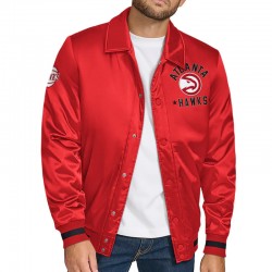 Atlanta Hawks Stitch Applique Red Satin Jacket Atlanta Hawks Stitch Applique Red Satin Jacket