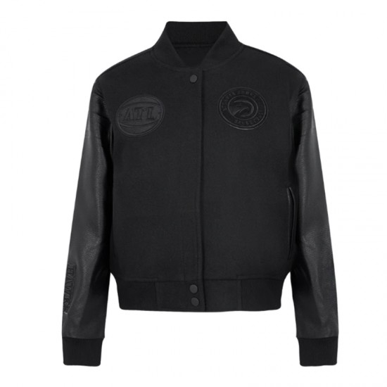 Atlanta Hawks Triple Black Varsity Wool and Leather Jacket Atlanta Hawks Triple Black Varsity Wool and Leather Jacket