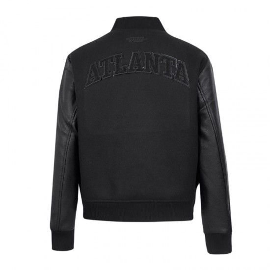 Atlanta Hawks Triple Black Varsity Wool and Leather Jacket Atlanta Hawks Triple Black Varsity Wool and Leather Jacket