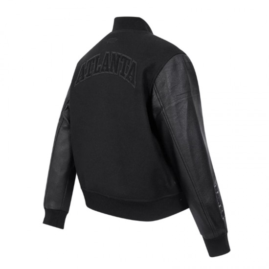 Atlanta Hawks Triple Black Varsity Wool and Leather Jacket Atlanta Hawks Triple Black Varsity Wool and Leather Jacket