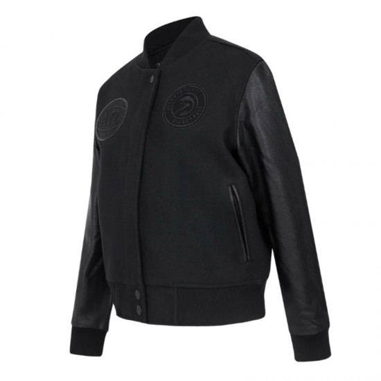 Atlanta Hawks Triple Black Varsity Wool and Leather Jacket Atlanta Hawks Triple Black Varsity Wool and Leather Jacket