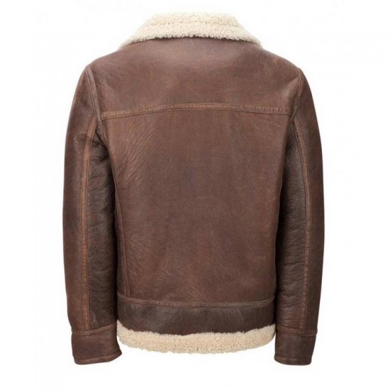 Mens Aviator Faux Shearling Brown Leather Jacket