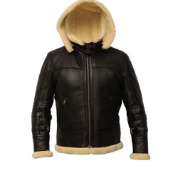 B3 Shearling Removable Hood Black Jacket B3 Shearling Removable Hood Black Jacket