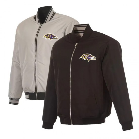 Baltimore Ravens Black/Gray Full-Zip Reversible Flight Jacket Baltimore Ravens Black/Gray Full-Zip Reversible Flight Jacket