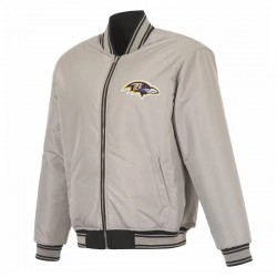 Baltimore Ravens Black/Gray Full-Zip Reversible Flight Jacket Baltimore Ravens Black/Gray Full-Zip Reversible Flight Jacket