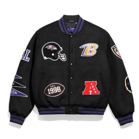 Baltimore Ravens Pennant Black Varsity Wool Jacket Baltimore Ravens Pennant Black Varsity Wool Jacket