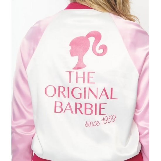 Barbie™ x Unique Vintage Pink Satin Bomber Jacket - Chic & Exclusive