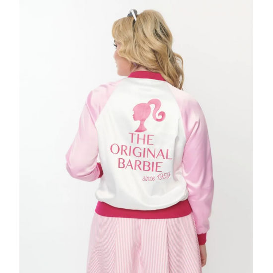 Barbie™ x Unique Vintage Pink Satin Bomber Jacket - Chic & Exclusive