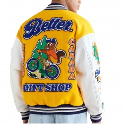 Better Gift Shop Buddy Yellow and White Varsity Jacket Better Gift Shop Buddy Yellow and White Varsity Jacket