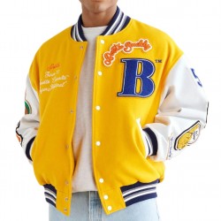 Better Gift Shop Buddy Yellow and White Varsity Jacket Better Gift Shop Buddy Yellow and White Varsity Jacket