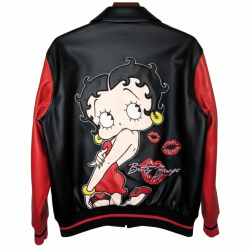 Betty Boop Pink Varsity Bomber Leather Jacket for Women Betty Boop Pink Varsity Bomber Leather Jacket for Women