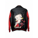 Betty Boop Pink Varsity Bomber Leather Jacket for Women