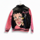 Betty Boop Pink Varsity Bomber Leather Jacket for Women