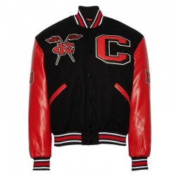 Black and Red Clark Atlanta University Wool and Leather Varsity Jacket