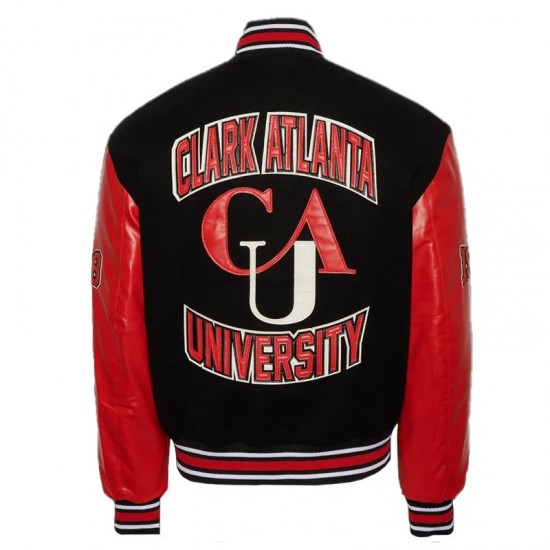 Black and Red Clark Atlanta University Wool and Leather Varsity Jacket Black and Red Clark Atlanta University Wool and Leather Varsity Jacket