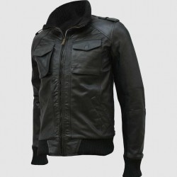 Black Bomber Leather Jacket