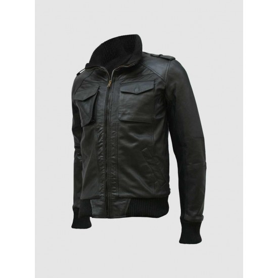 Black Bomber Leather Jacket Black Bomber Leather Jacket