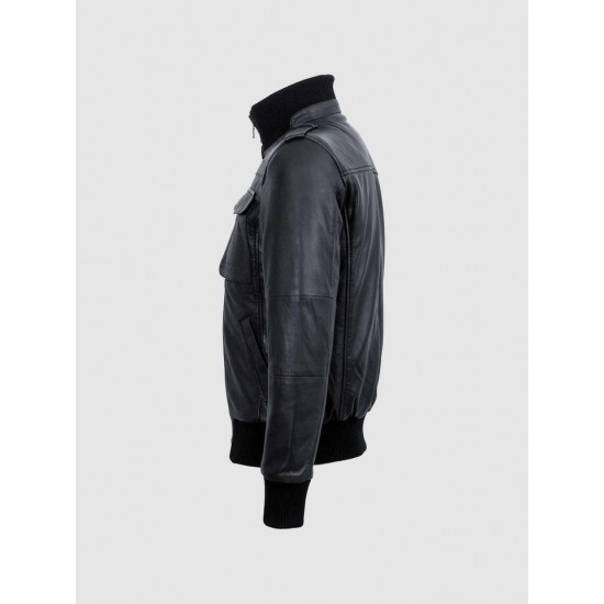Black Bomber Leather Jacket Black Bomber Leather Jacket