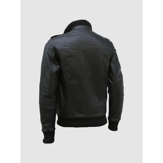 Black Bomber Leather Jacket Black Bomber Leather Jacket