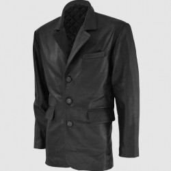 Black Leather Coat with 3 Buttons Black Leather Coat with 3 Buttons