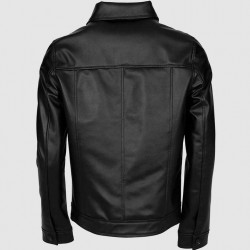 Black Leather Jacket for Men with Folded Collar