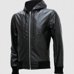 Black Leather Jacket with Hoodie Black Leather Jacket with Hoodie