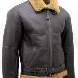 Men’s Black RAF Aviator Vintage Real Shearling Sheepskin Flying Leather Jacket