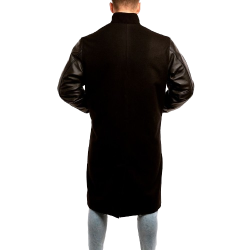 Black Wool Body & Black Leather Sleeves Letterman Coat Black Wool Body & Black Leather Sleeves Letterman Coat