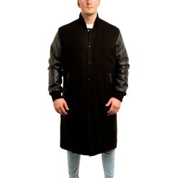 Black Wool Body & Black Leather Sleeves Letterman Coat Black Wool Body & Black Leather Sleeves Letterman Coat