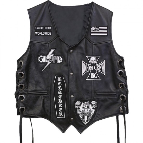 Black Label Society BLS Black Leather Biker Vest