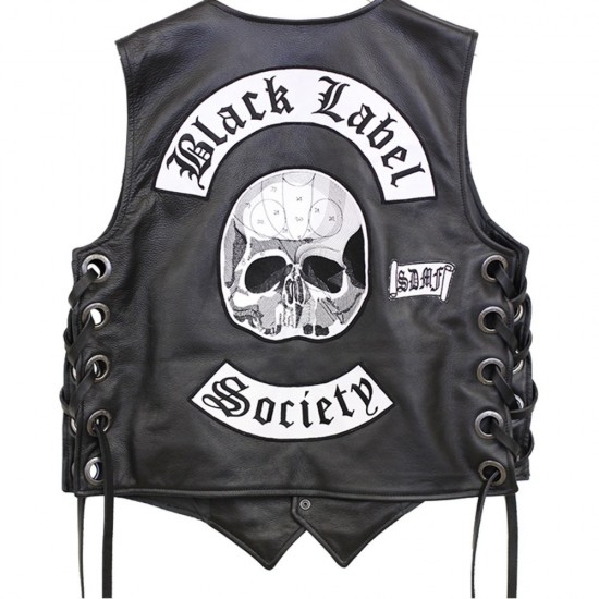 Black Label Society BLS Black Leather Biker Vest