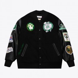 Boston Celtics Black Out Vintage Logo Varsity Jacket Boston Celtics Black Out Vintage Logo Varsity Jacket