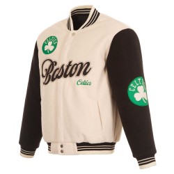 Boston Celtics Cream and Black Varsity Jacket Boston Celtics Cream and Black Varsity Jacket