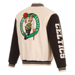 Boston Celtics Cream and Black Varsity Jacket Boston Celtics Cream and Black Varsity Jacket