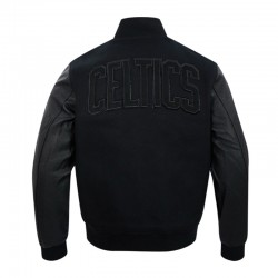 Boston Celtics Triple Black Varsity Wool and Leather Jacket 
