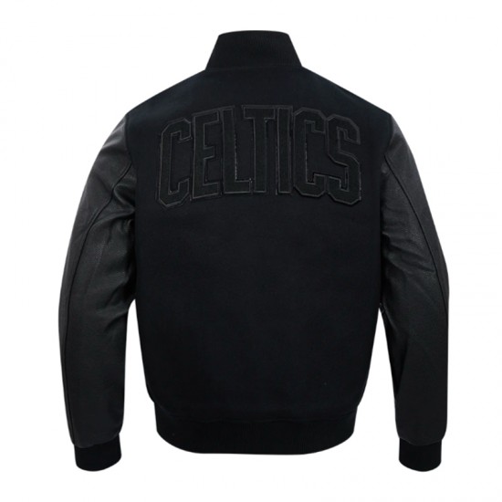 Boston Celtics Triple Black Varsity Wool and Leather Jacket Boston Celtics Triple Black Varsity Wool and Leather Jacket