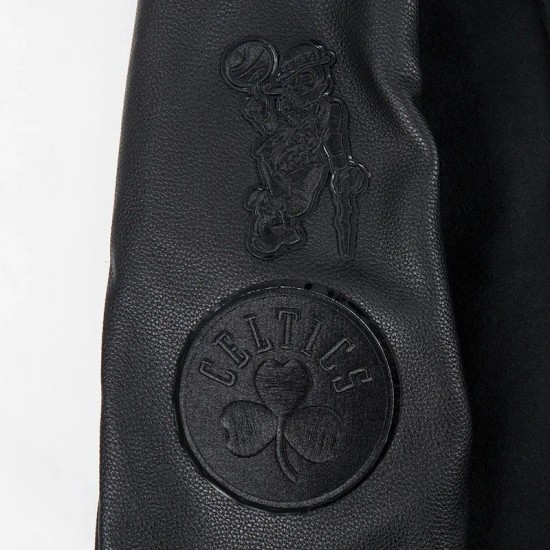 Boston Celtics Triple Black Varsity Wool and Leather Jacket Boston Celtics Triple Black Varsity Wool and Leather Jacket