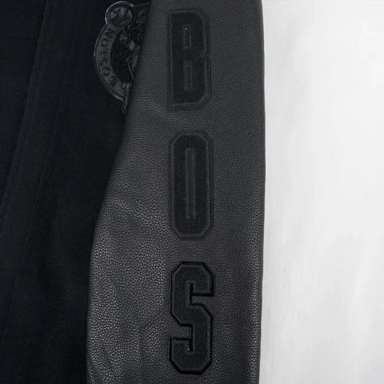 Boston Celtics Triple Black Varsity Wool and Leather Jacket Boston Celtics Triple Black Varsity Wool and Leather Jacket