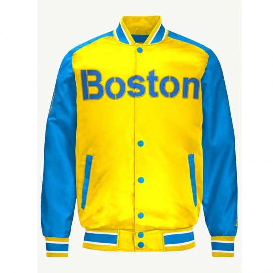 Boston Red Sox Gold and Blue Varsity Satin Jacket Boston Red Sox Gold and Blue Varsity Satin Jacket