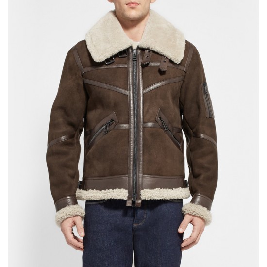 Mens Aviator Bridlington Brown Faux Shearling Biker Jacket