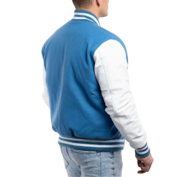 Bright White Leather Sleeves & Newark Blue Wool Body Letterman Jacket Bright White Leather Sleeves & Newark Blue Wool Body Letterman Jacket