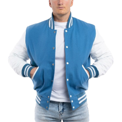 Bright White Leather Sleeves & Newark Blue Wool Body Letterman Jacket Bright White Leather Sleeves & Newark Blue Wool Body Letterman Jacket