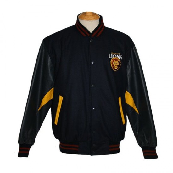 Brisbane Lions Embroidered Black Varsity Jacket Brisbane Lions Embroidered Black Varsity Jacket