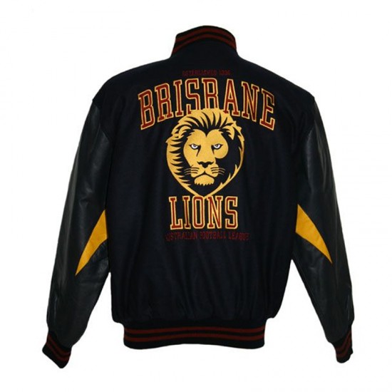 Brisbane Lions Embroidered Black Varsity Jacket Brisbane Lions Embroidered Black Varsity Jacket