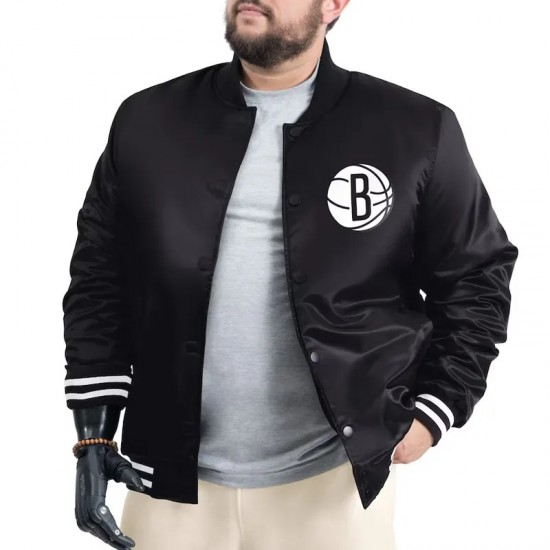 Brooklyn Nets Adaptive Bold Logo Varsity Satin Jacket Brooklyn Nets Adaptive Bold Logo Varsity Satin Jacket