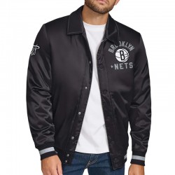 Brooklyn Nets Stitch Applique Black Satin Jacket Brooklyn Nets Stitch Applique Black Satin Jacket