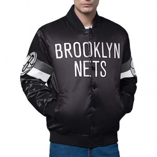 Brooklyn Nets Triple Option Varsity Satin Jacket Brooklyn Nets Triple Option Varsity Satin Jacket