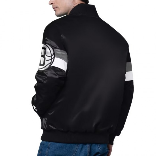 Brooklyn Nets Triple Option Varsity Satin Jacket Brooklyn Nets Triple Option Varsity Satin Jacket