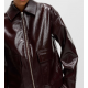 Brown Faux Leather Lacquered Harrington – Zip-Up Jacket