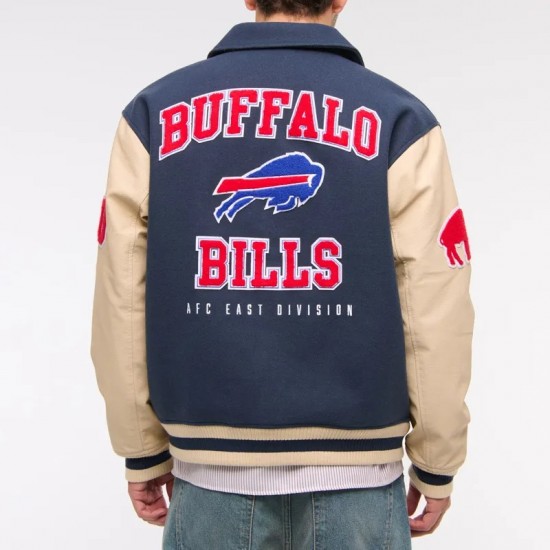 Buffalo Bills Blue and Eggshell Varsity Bomber Jacket Buffalo Bills Blue and Eggshell Varsity Bomber Jacket